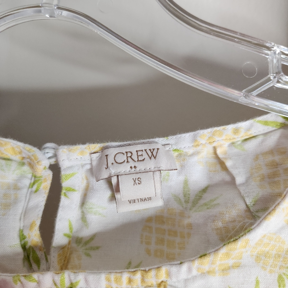 J.Crew womens XS linen cotton blend short sleeve pinapple print keyhole top - Picture 2 of 5